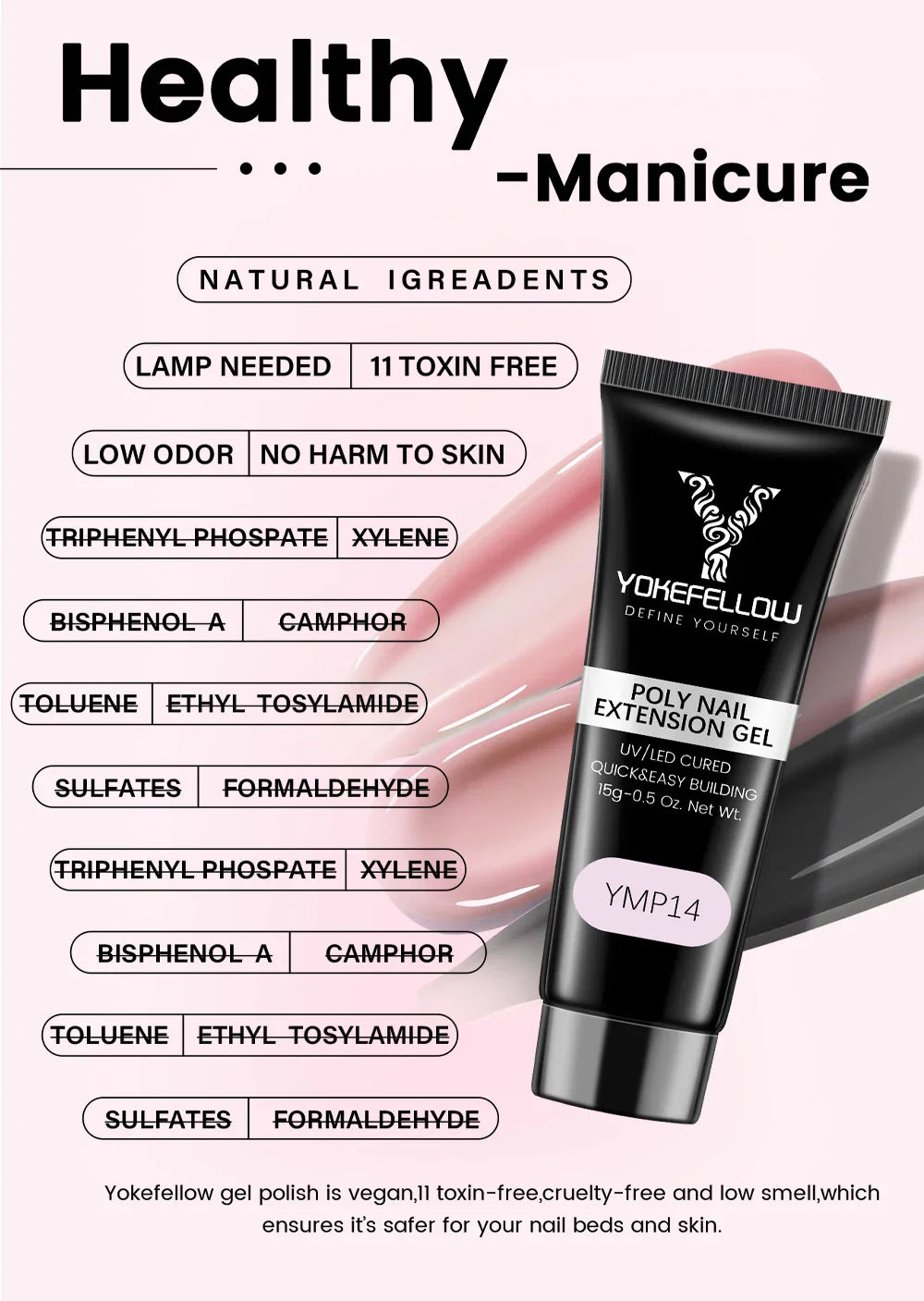 YOKEFELLOW 15g Jelly Extension Gel Nail Polish Nude Pink Clear Building Construct Extend Gel Soak Off UV LED Acrylic Gel Varnish