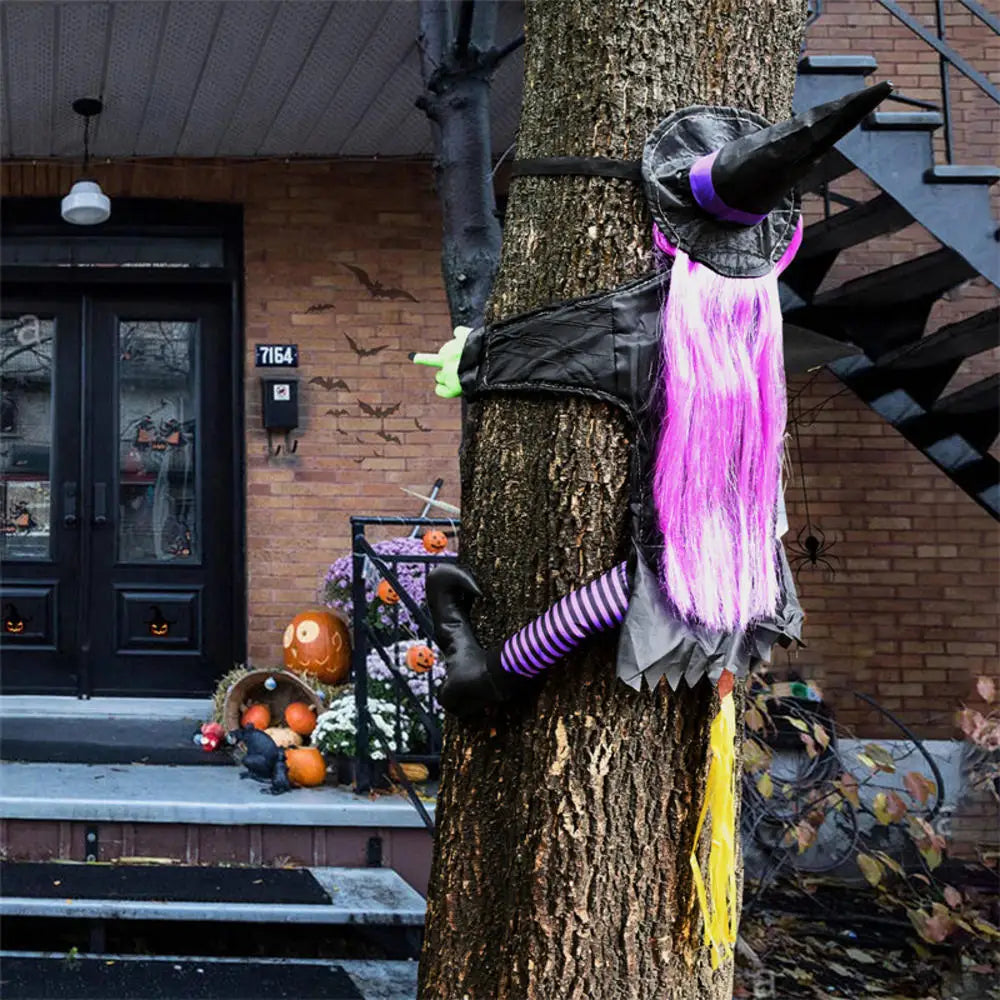 Halloween Crashing Witch Into Tree Outdoor Decoration Classic Flying Witch Pendant Decor for Yard Lawn Patio Porch Decorations Lootquake LLC