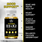 Vitamin D3 K2 Capsules Daily Supplement Natural Coconut Oil  Healthy Immune System Heart and Bones Vegetarian Supplements Lootquake LLC
