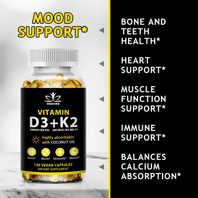 Vitamin D3 K2 Capsules Daily Supplement Natural Coconut Oil  Healthy Immune System Heart and Bones Vegetarian Supplements Lootquake LLC