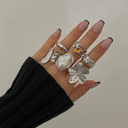 Ingemark Irregular Metal Flower Open Ring - Baroque Imitation Pearl Jewelry Femstylo