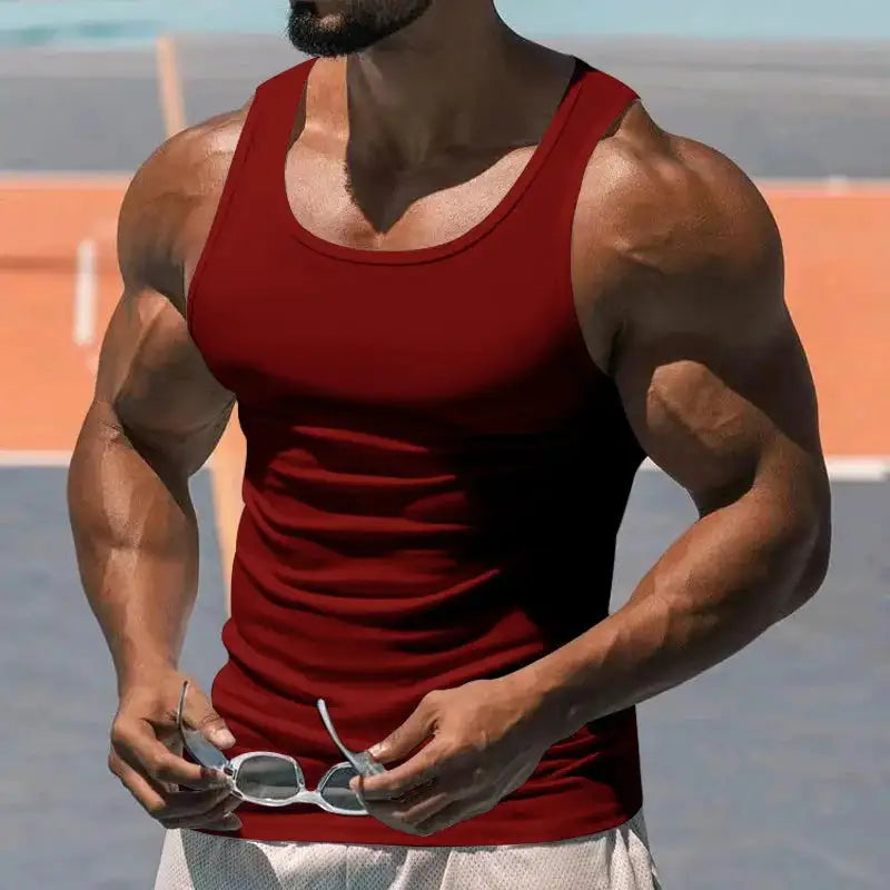 American Vest, Summer Europe And The United States Men Stretch Sports Gym Training, Tight Hurdle Sleeveless Top Solid Color Vest