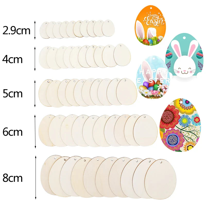 30-80mm Wooden Easter Eggs Pendants Blank Bunny Eggs Wood Chips Happy Easter Party Hanging Decoration Kids DIY Painting Crafts Lootquake LLC