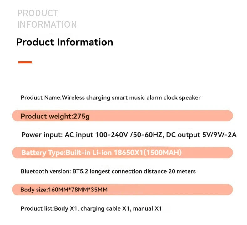 Portable Bluetooth Speaker with Wireless Charging Atmosphere Light Clock Alarm Function Double Speaker USB Charging Lootquake LLC