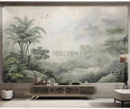 Tropical Green Plants Coconut Trees Distant Mountain Birds 3D Mural Wallpaper Restaurant Clubs KTV Bar Modern Personality Murals Lootquake LLC