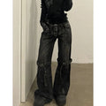 Black Women's Jeans High Waist Hip Hop Straight Fashion Pants Streetwear Harajuku Y2K Star 2024 Female Wide Leg Denim Trouser Lootquake LLC