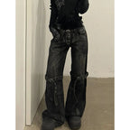 Black Women's Jeans High Waist Hip Hop Straight Fashion Pants Streetwear Harajuku Y2K Star 2024 Female Wide Leg Denim Trouser Lootquake LLC