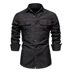 AIOPESON Brand New Mens 100% Cotton Denim Shirts Double Pocket Casual Cowboy Mens Shirts Long Sleeve Autumn Jeans Shirts for Men Lootquake LLC