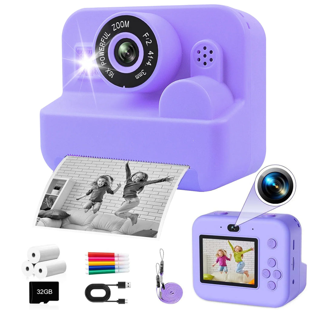 Instant Print Camera With 32G Card Thermal Photo Printing Digital Children Camera Video Photography Educational Toy Kids Gift Lootquake LLC