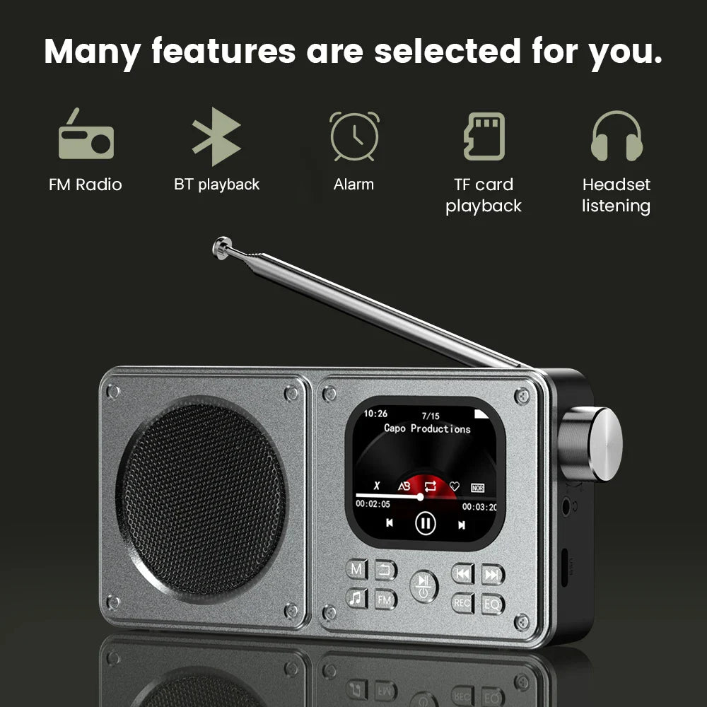 Wireless Bluetooth5.4 Speakers 87.5-108MHz Portable FM Radio Outdoor Radio MP3 Music Player Support Earphone TF Card Video Clock Lootquake LLC