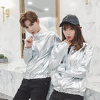 Mens Windbreaker Jackets Nightclub Stage Party Jackets Costume Streetwear Harajuku Hip Hop Reflective Jacket Gold Fashion Coats