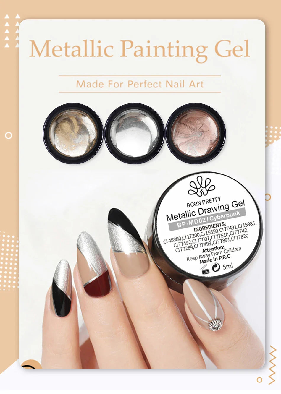 BORN PRETTY Metallic Painting Gel Gold Silver Mirror Effect Nail Polish Super Bright Drawing Line French Nail UV Painting Varnis Lootquake LLC