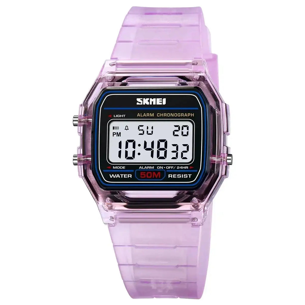SKMEI Transparent TPU Strap Ladies Wristwatch Shockproof Back Light Display Stopwatch Digital Watches Women 2056 reloj mujer