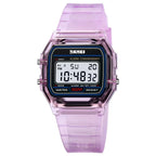 SKMEI Transparent TPU Strap Ladies Wristwatch Shockproof Back Light Display Stopwatch Digital Watches Women 2056 reloj mujer