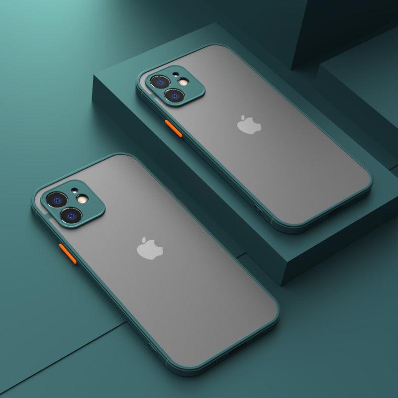 Luxury Shockproof Armor Case For iPhone 11 12 13 14 Pro Max Mini X XR XS Soft Silicone Bumper Clear Hard Cover Shockproof Soft Flat Side Bumper Translucent Hard Back Slim Phone Case Stevvex