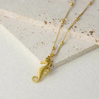 1Pc Temperament Fashion Summer Beach Blue Marine Life Sea Horse Shell Turtle Mini Fish Bead Necklace Classic Clavicle Chain