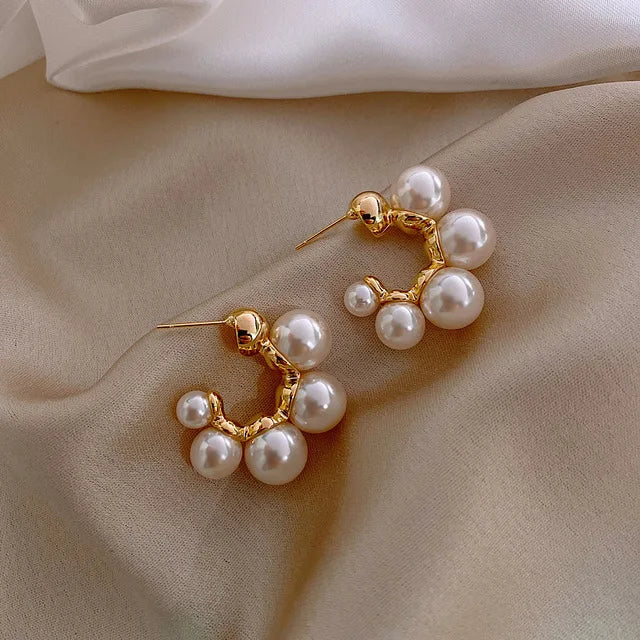 Kiss Jewelry Cute Sweet Flower Round Shape Pearl Rhinestone Stud Earrings for Women Tulip Floral Korean Fashion Earring Gift Lootquake LLC