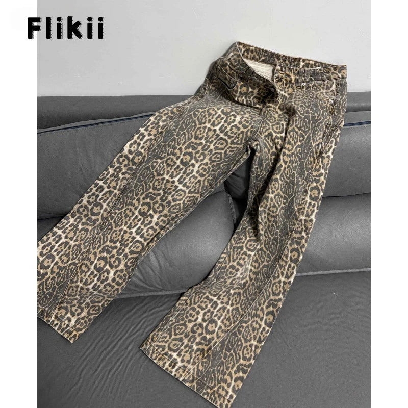 American Retro Leopard High Waist Baggy Jeans Women's Casual Pockets Hip-hop Pants 2024 Spring Y2K Oversiz Panther Denim Trouser Lootquake LLC