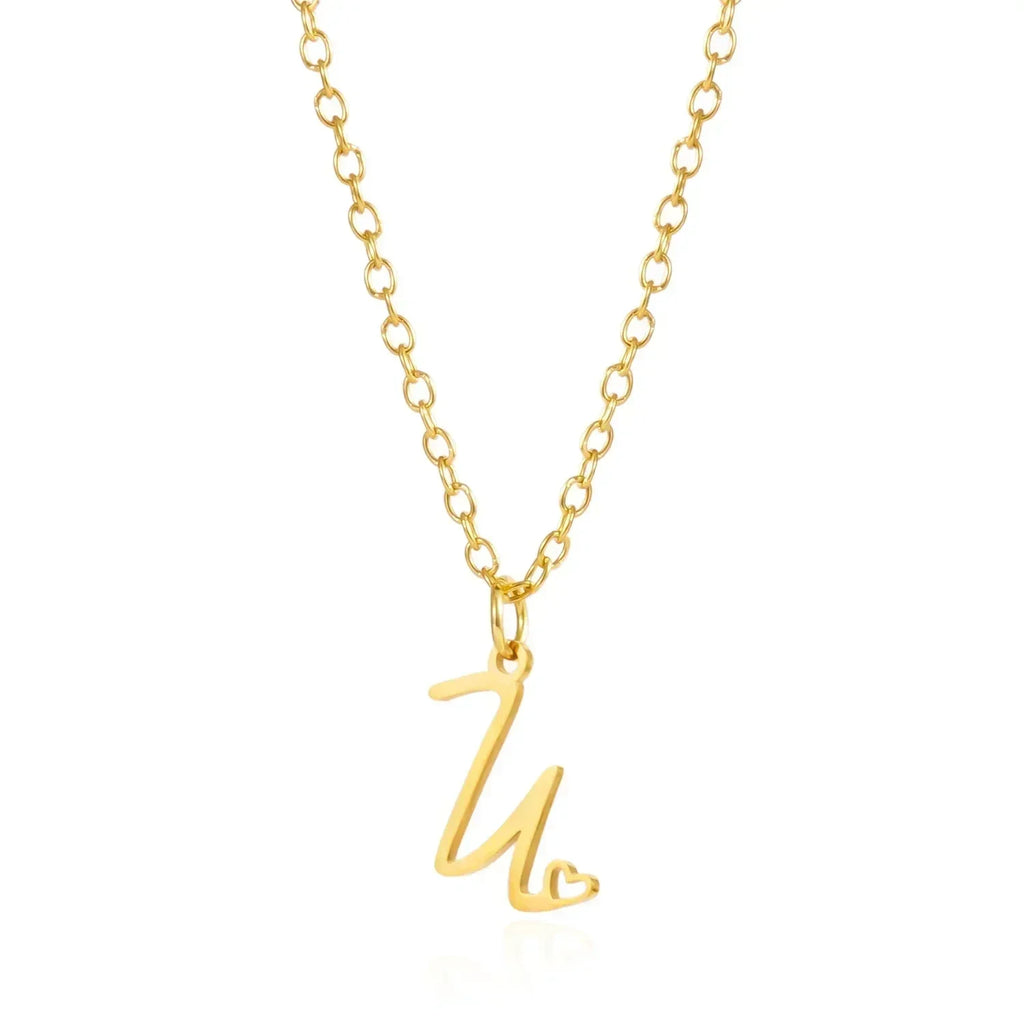 26 Initial Letters Heart Pendant Stainless Steel Necklace for Women Gold Color A-Z Alphabet Choker Chain Birthday Jewelry Gift