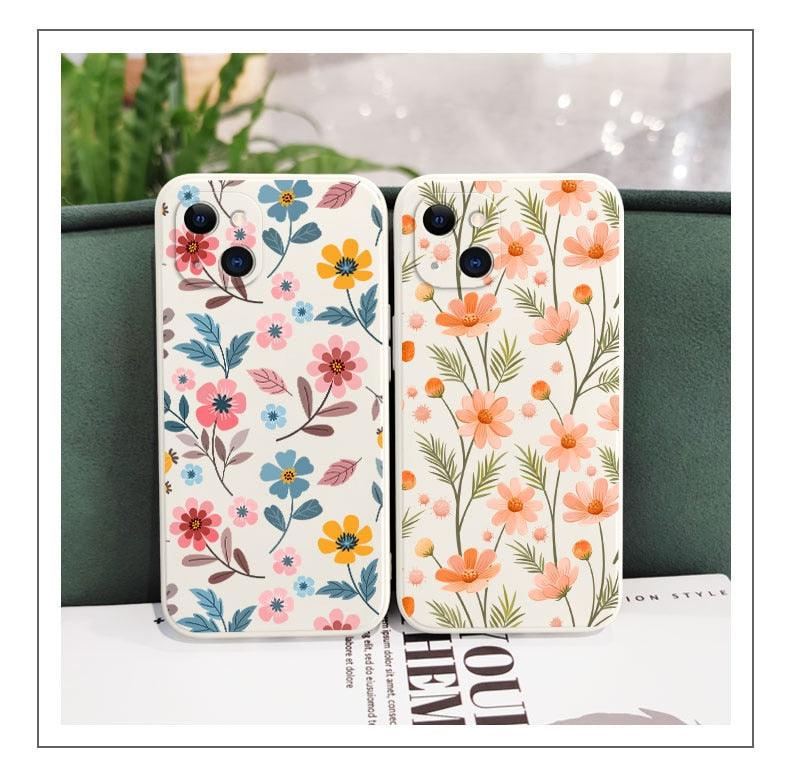 Brilliant Flowers Phone Case For iPhone 14 13 Pro Max Mini Cute Multicolored Flowers Pattern Cover Slim Silicone Shockproof Bumper Back Cover Stevvex