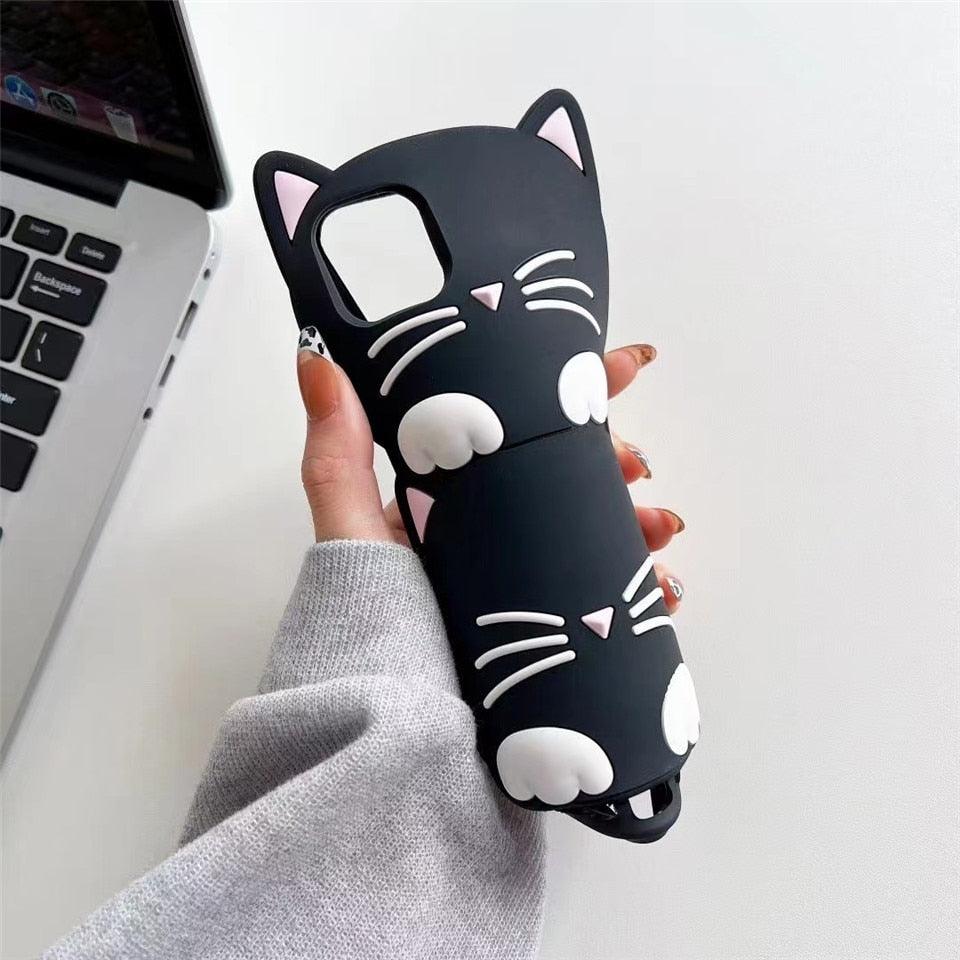 3D Cartoon Cute Cat Ear Phone Case For Iphone 12 13 11 Pro Max X Xr Xs Max 7 8 6 6s Plus Se 2020 Lucky Cat Cartoon Silicone Cat Phone Case Stevvex
