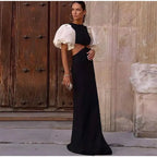 Elegant Puff Sleeve Long Dress For Women 2025 Sexy Hollow Out Waist Evening Party Dresses Female Vacation Lady Chic Beach Robe