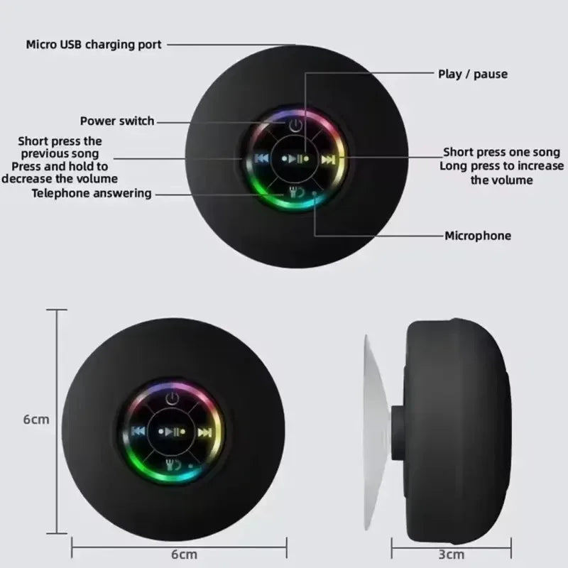 Mini Bluetooth Speaker w/ LED Lights & Super Suction |   IPX4 Waterproof for Bathroom/Outdoor |   Portable Wall Adsorbable Sound Lootquake LLC