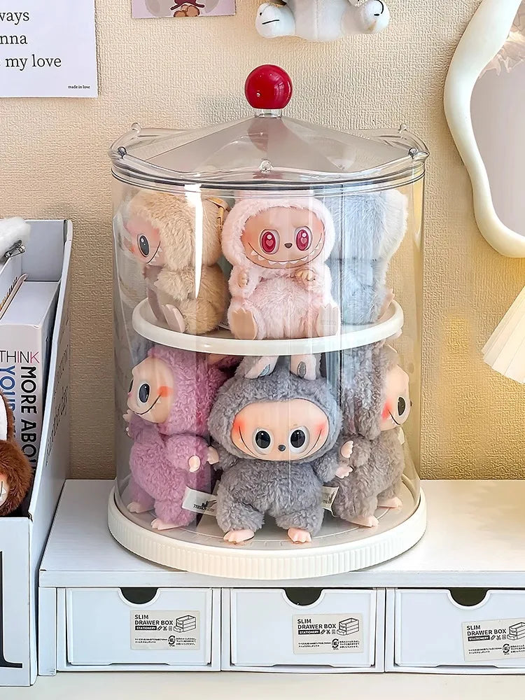 Labubu Rotating Display Box, Transparent Acrylic, Plush Doll Hand-Made Dust-Proof Labubu Pendant Storage Box. Lootquake LLC