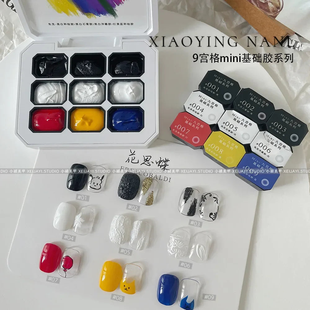 9 Grids Nail Powder Color Texture Three-Dimensional Styling Adhesive 9 Colors Nail Fairy Powder Set gel Polish Nail Art DIY