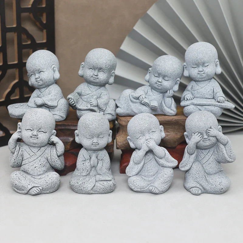 Buddha Stone Statue Little Buddhist Monks Tibetan Buddhism Figurines Zen Garden Ornament Meditation Home Aquarium Decoration Lootquake LLC