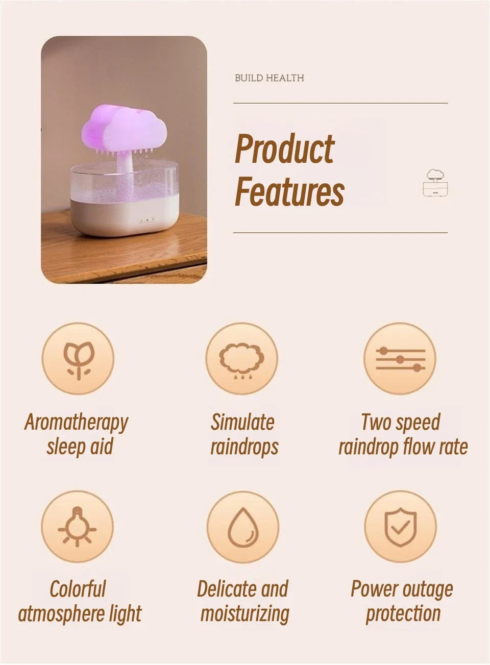 Mi Mushroom Air Humidifier Wireless Fragrance Diffuser Bedroom Essential Oils Diffuser Rain Cloud Night Light Home Appliance Lootquake LLC
