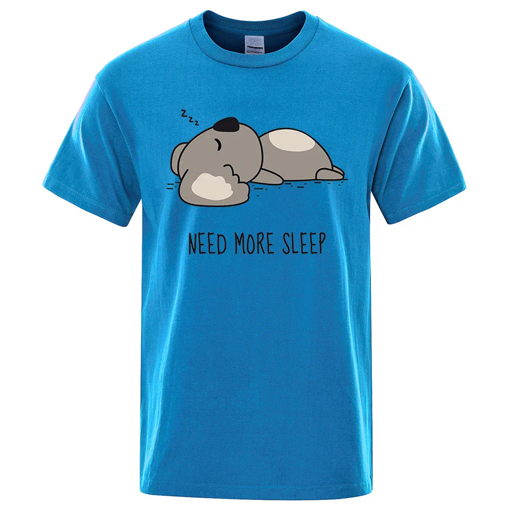 Need More Sleep Cartoons Bear Men Tshirt Street T-Shirts Hip Hop Unisex Tops Fashion Cotton Clothes Casual Breathable T Shirt
