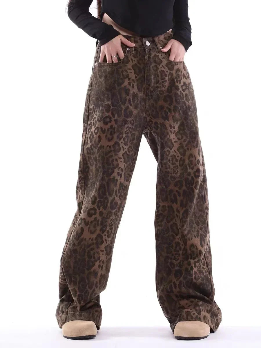 Vintage Leopard Print Jeans Women Spring Oversize Casual Hip Pop Wide Leg Trouser Trend High Waist Panther Denim Pants Ladies Lootquake LLC