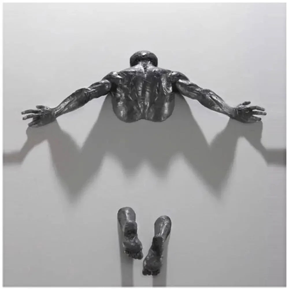 Creative Imitation Copper Wall Sculptures Statue For Unique Touch Resin Rock Climbing Man Background Wall Art 3D Through Wall Lootquake LLC