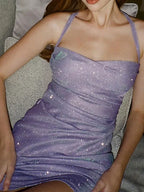 Sexy 90s Cowl-Neck Rave Dress - Glitter Y2K Clubwear | Femstylo