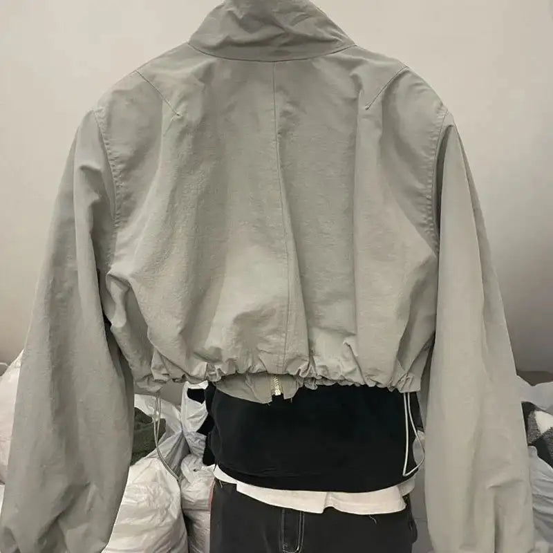2024 Autumn Vintage Women's Windbreaker Cropped Jackets Harajuku Oversized Streetwear Long Sleeve Fashion Female Elegant Top