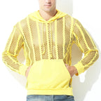 Men Mesh Shirt Transparent Long Sleeve Men Clothing Sexy Solid Party Nightclub Hooded Tops Lootquake LLC