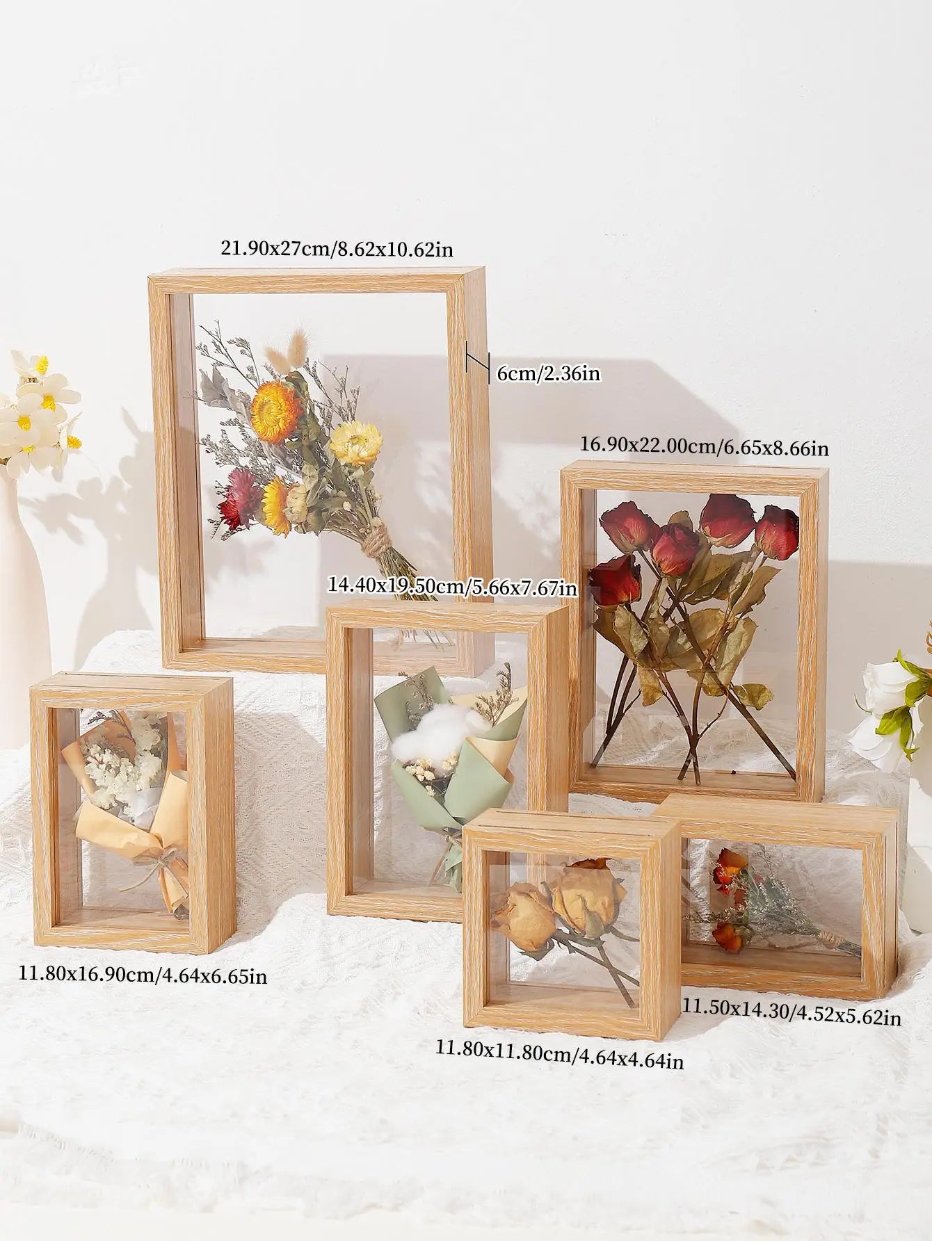 Wood Dried Flower Picture Frame Home Decor Transparent Picture Frame