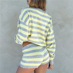 Y2K Striped Knit Sweater & Shorts Set THRIXINE