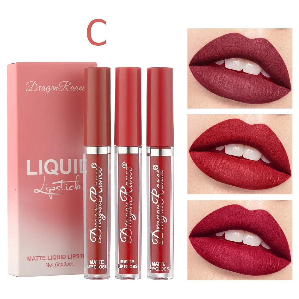 3 PCS Liquid Lipsticks Set Long Lasting Make Up For Women Korean Beauty Cosmetics Matte Lipsticks Waterproof Long lasting Lootquake LLC