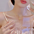 Luxurious Square Pink Zircon Pendant Necklace For Women Fashionable Personalized Daily Accessory Party Jewelry Birthday Gifts
