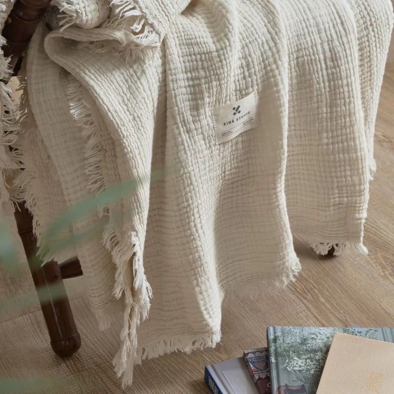 Maillard Cotton Blankets Four Layers Of Gauze Sofa Cover Blanket With Tassel AB Side Office Nap Decorative Bed Muslin Blanket Lootquake LLC