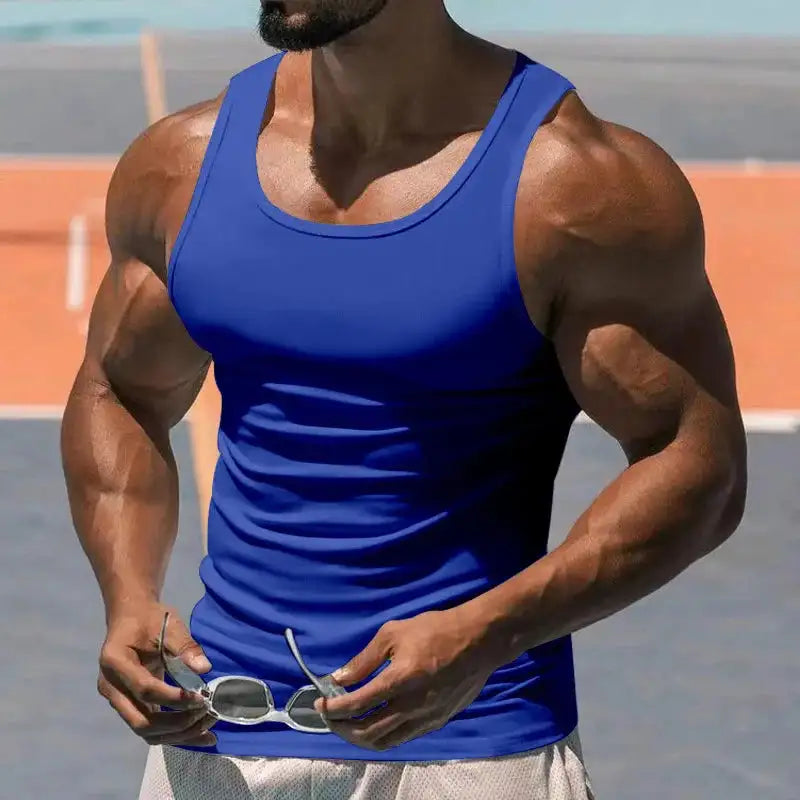 American Vest, Summer Europe And The United States Men Stretch Sports Gym Training, Tight Hurdle Sleeveless Top Solid Color Vest