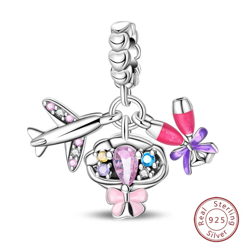 S925 Sterling Silver Princess Golf Hamster Camera Travel Three Piece Set Charms Beads 3mm DIY Fine Jewelry Making Lootquake LLC