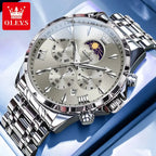 OLEVS 3653 Men Watch Luxury Brand Quartz Watch Multi functional Automatic Date Timer Watch Waterproof Luminous Moonphase Watch