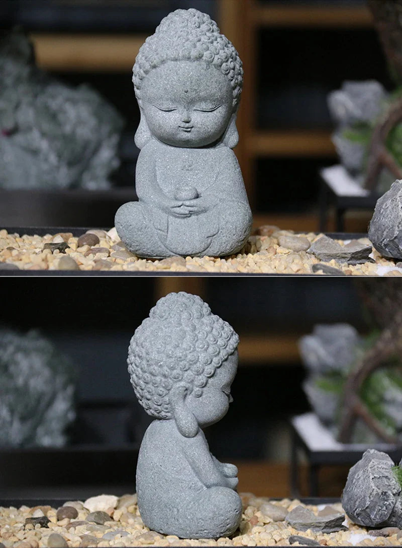 Buddha Stone Statue Little Buddhist Monks Tibetan Buddhism Figurines Zen Garden Ornament Meditation Home Aquarium Decoration Lootquake LLC