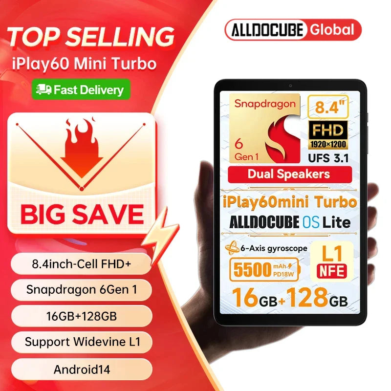 Alldocube iPlay60 Mini Turbo 8.4inch Snapdragon 6Gen 1 Tablet Android14 8GB+8GB virtual memory RAM+128GB ROM Widevine L1 Lootquake LLC