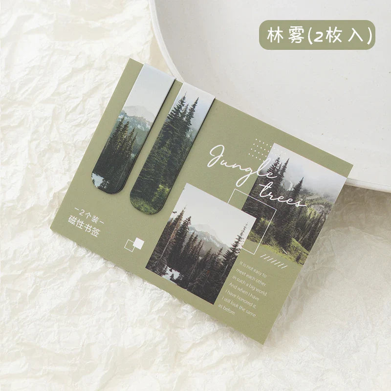 JIANQI 2pcs/pack Magnetic bookmark beautiful scenery clouds simple literary pattern bookmark Reading tool School office supplies Lootquake LLC