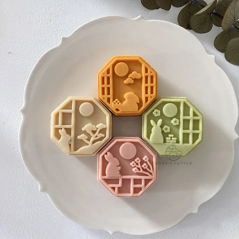 4Pcs/Set Easter Mooncake Mold Bunny Shape DIY Hand Pressure Pastry Mold Mid Autumn Festival Fondant Cake Mould Decoration Tool Lootquake LLC