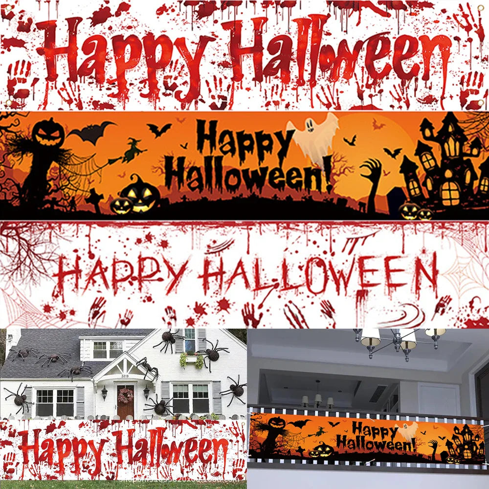 Halloween Theme Party 1.8m Banner Pumpkin Bloodstains Happy Halloween Outdoors Indoor Yard Hanging Decor Supplies Lootquake LLC